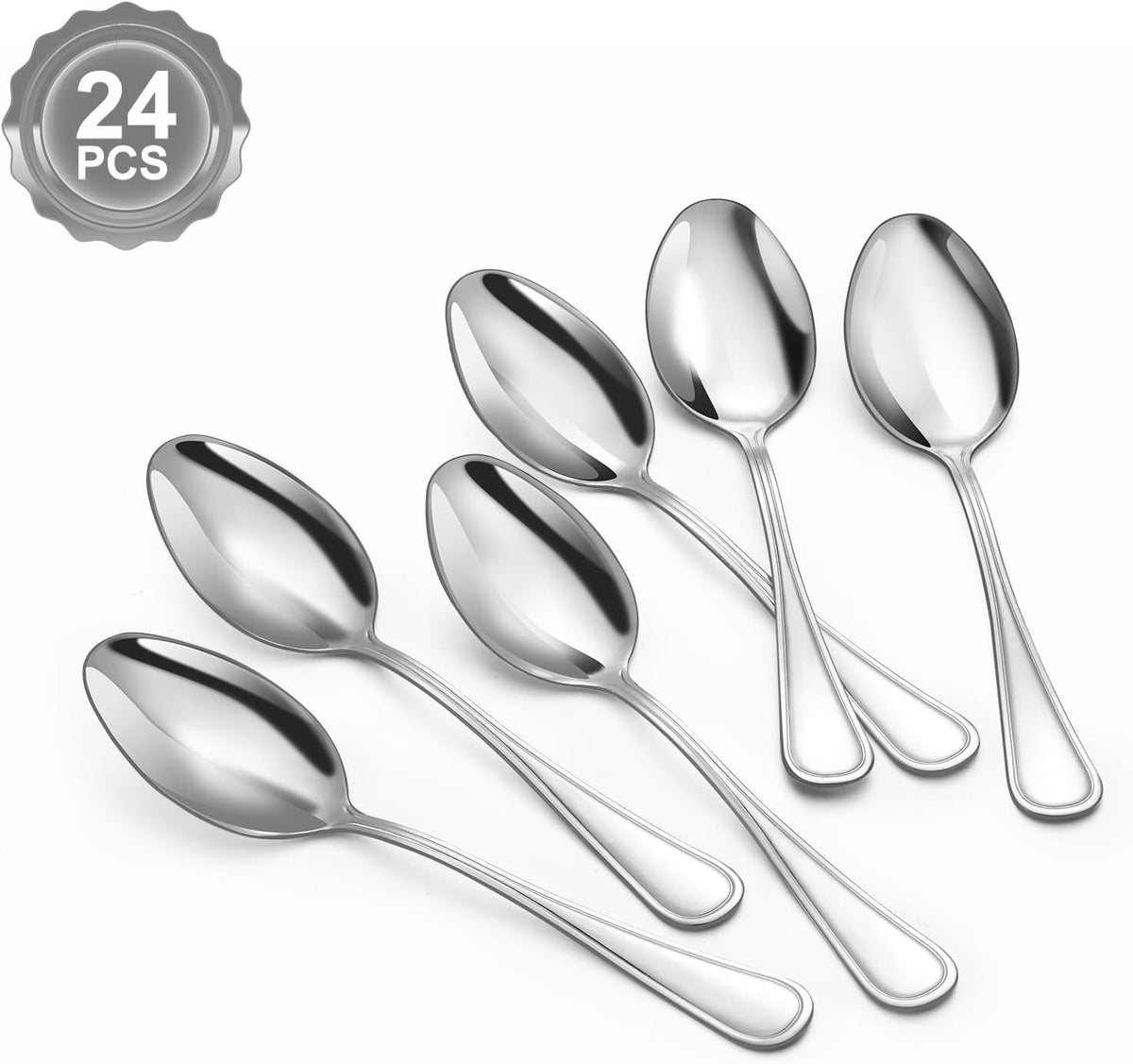 BEWOS 24-Piece Stainless Steel Silverware, 6.3-Inch Small Spoons, Mirror Polished & Dishwasher Safe