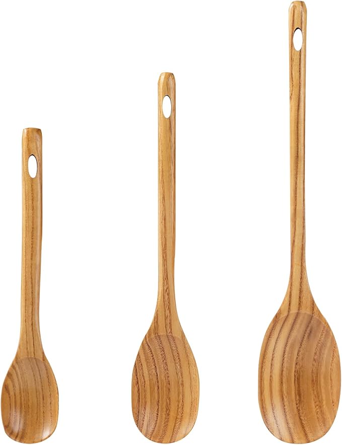 FJNATINH 3PCS Wooden Spoons, Long Handle Wooden Cooking Spoon Nonstick Kitchen Mixing Spoon Serving Spoon| 14-Inch, 12-Inch, 10-Inch | Kitchen Utensil Set Housewarming Gifts