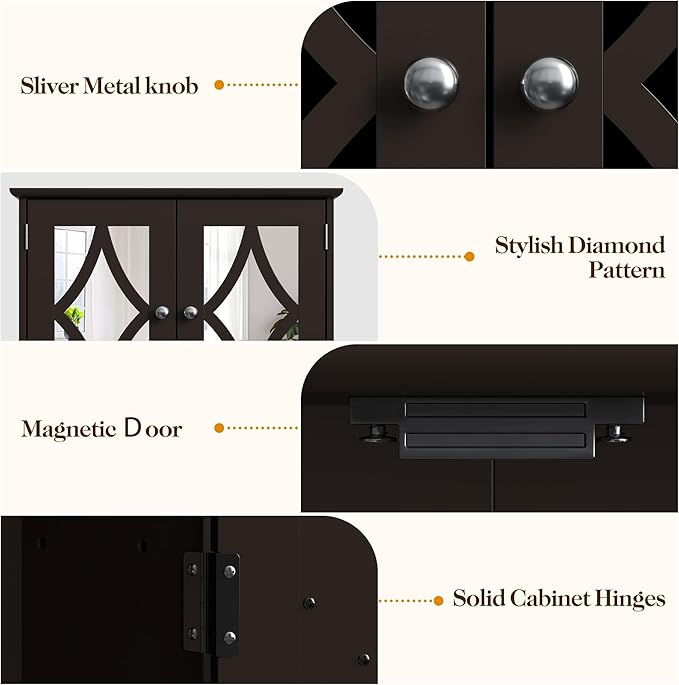 RoyalCraft 22x25 Bathroom Medicine Cabinet with Mirror, Large Wood Wall Mounted Storage Cabinet with Shelves and Towel Bar, Over The Toilet Storage Cabinet for Bathroom, Laundry, Living Room, Brown