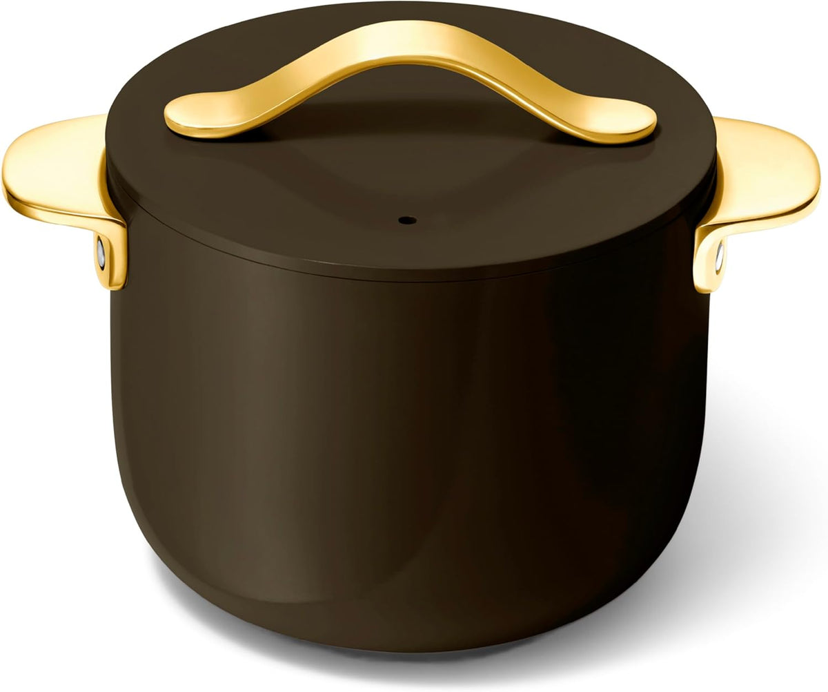 Caraway Petite Cooker - 2 Qt Ceramic Coated Pot - Free From Forever Chemicals - Perfect for Rice, Grains, or Sauces - Black