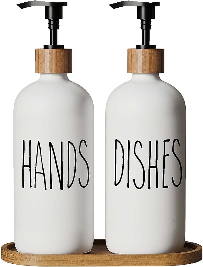 Soap Dispenser,Dish Soap Dispenser for Kitchen Sink.Glass Hand Soap Dispenser, Modern Farmhouse Decor Dish Soap Dispenser for Bathroom,Kitchen Sink Decor