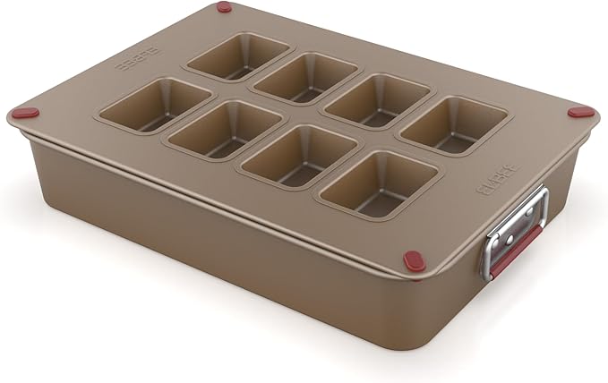 Elbee Home 8-Piece Nonstick Space Saving Bread Baking Pan Set - Includes Large Roasting Pan - Bread Loaf Pan - Baguette Pan - Cooling Rack - 8-Cavity Mini Loaf Pan Aluminized Steel - PFOA & PFOS Free