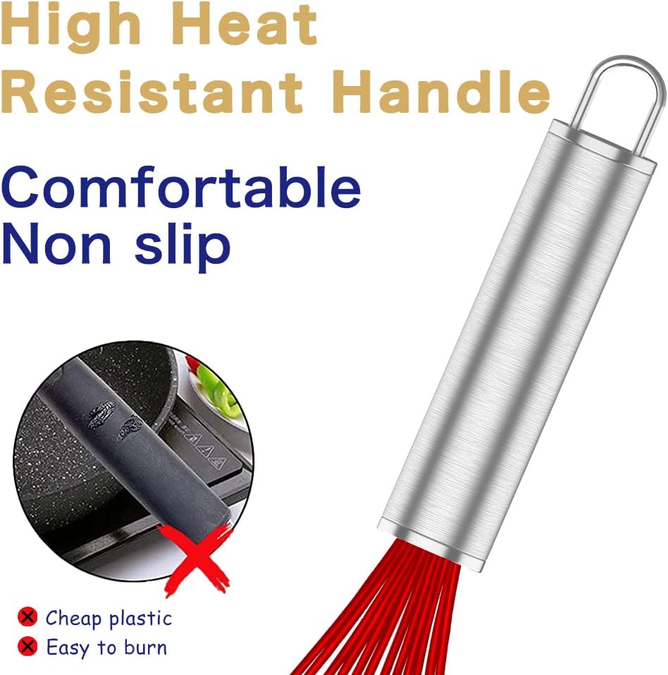 Silicone Rubber Whisk,Premium Whisks For Cooking Non Scratch,Stainless Steel & Silicone Wisk For Nonstick Cookware Pans, High Heat Resistant kitchen Whisks set of 3,Red