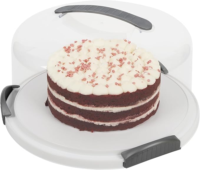 Extra Large Cake Carrier/Storage Container With Server - Holds up to 12 Inch 3-Layer Cake, Plate With Lid/Holder With Lid/Cover Clear Dome - Transports Pies or Other Desserts