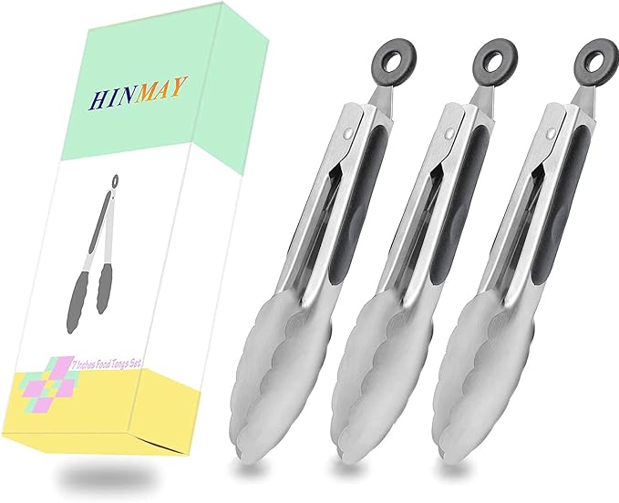 Small Stainless Steel Serving Tongs 7-Inch Mini Food Tongs, Set of 3