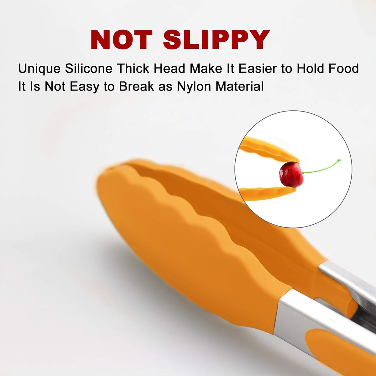 9-Inch & 12-Inch Premium Stainless Steel Food Tongs, Orange Silicone BPA Free Non-Stick BBQ Cooking Grilling Locking Kitchen Tong