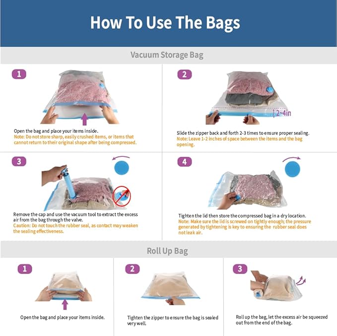 20 Pack Space Saver Vacuum Storage Bags for Clothing Travel, Vacuum Seal Compression Bags for Clothes, Packing, Luggage, Blankets, Comforters and Pillows, Hand Pump Included