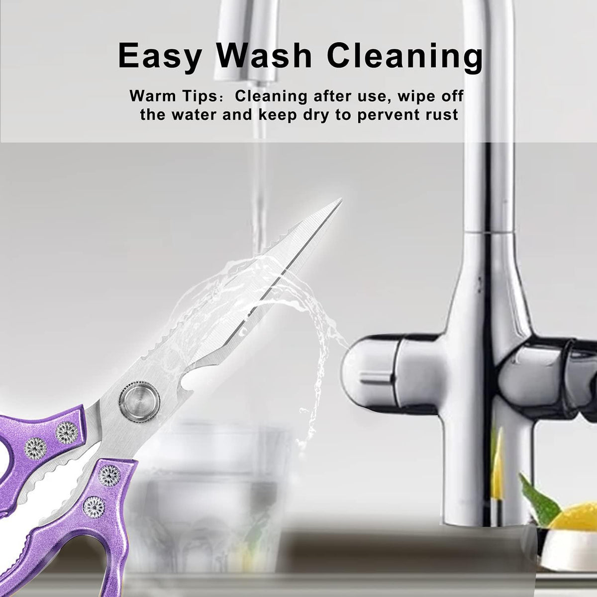 Heavy Duty Sharp Kitchen Scissors, Dishwasher Safe, Cooking Shears for Meat, Chicken, Fish, Poultry, Herb, Bread (Purple)