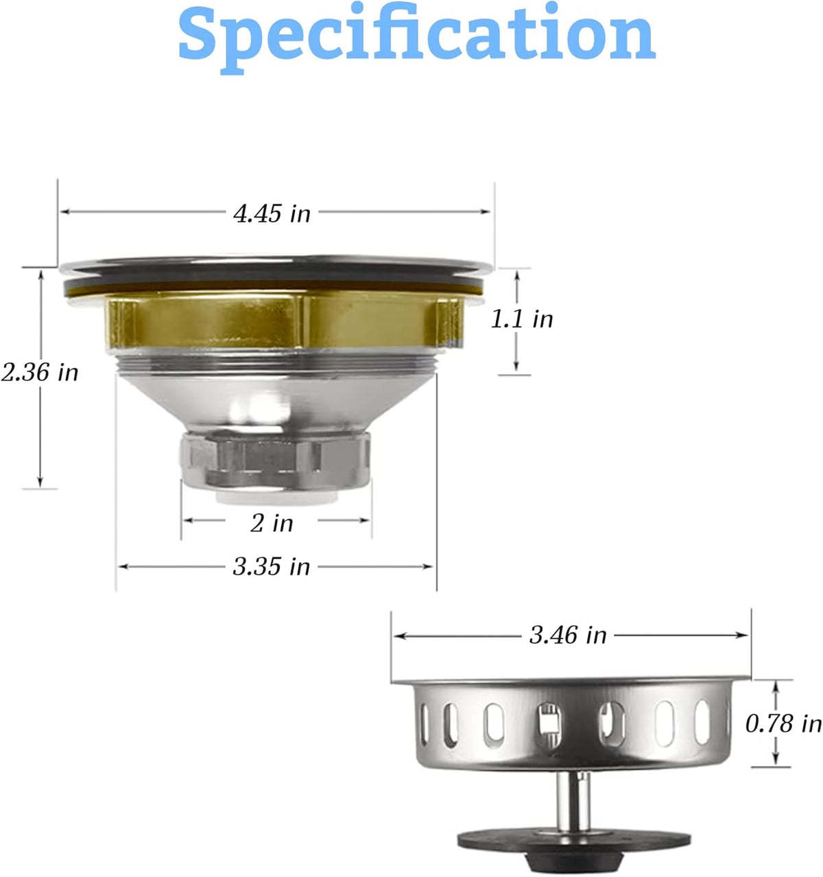 Metal World BS10101BN-2P Post Style Sink Strainer, 3-1/2" Metal Kitchen Strainer, Cast Brass Body Basket Strainer, Strainer with Stainless Steel Basket, Brushed Nickel Finish 2 Pack
