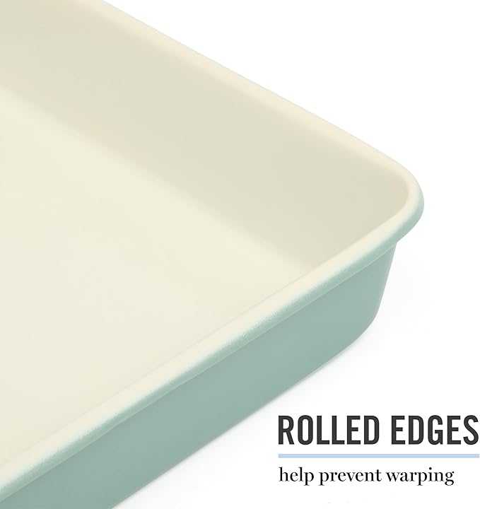Martha Stewart Gallen 9 Inch Square Nonstick Carbon Steel Cake Pan - Teal Durable Baking Pan for Cakes, Brownies & Desserts