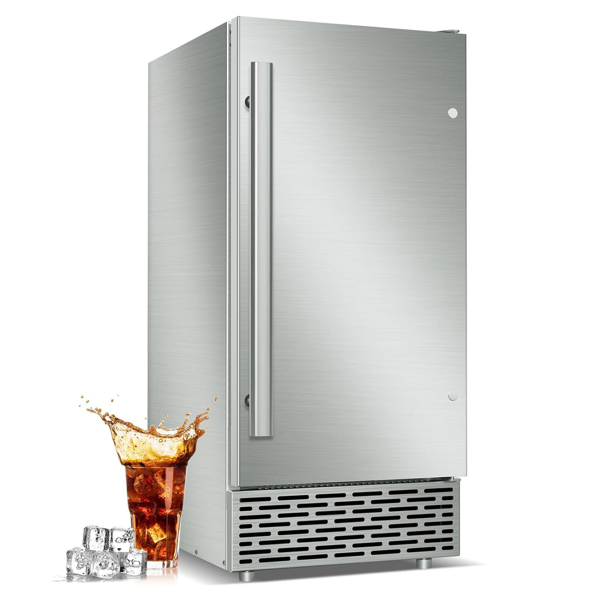 Commercial Under Counter Ice Maker Machine - 120 LBS/Day, Built in Installation, Auto-Clean,Reversible Door, Built 25LBS Ice Storage, Stainless Steel Ice Machine for Home & Business Outdoor Use