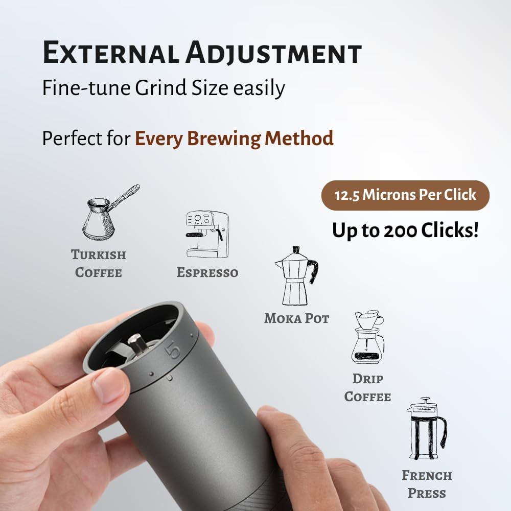1Zpresso X-Ultra Manual Coffee Grinder-Space Gray, Well-built Sturdy Metal Body, Assembly Stainless Steel Burr, Numerical External Setting, Magnet Catch Cup, Faster Grind Efficiency Portable Mill