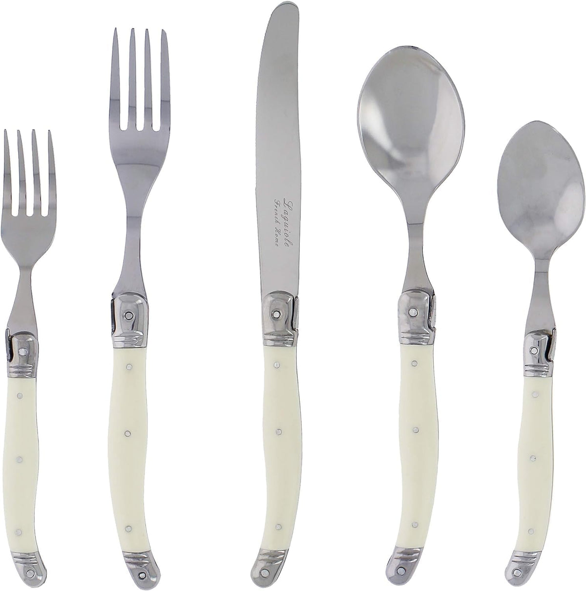 French Home Laguiole 20 Piece Flatware Set – Stainless Steel Flatware Set for 4 – Luxurious Ivory-Colored Utensil Set with Knives, Spoons and Forks