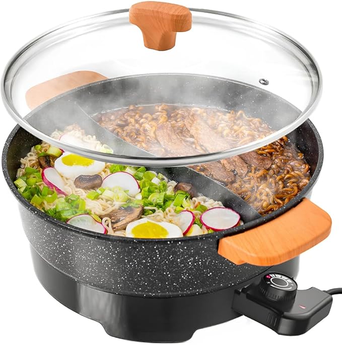 Hot Pot Electric - Portable Electric Hot Pot Cooker - Hot Pot Electric with Divider - Chinese Hot Pot, Shabu Shabu Hot Pot - Versatile Hot Pot Cookware - Hot Pot by Rolka