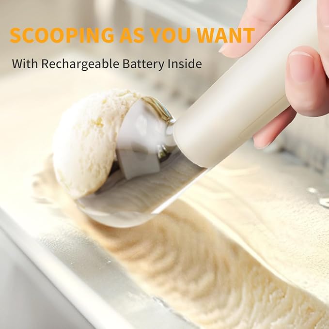 Heated Ice Cream Scoop, Rechargeable Electric Scooper for Hard IceCream, Self Warming Spoon Max to 158℉, Rust-Proof, anti freeze handle, Easy to Clean