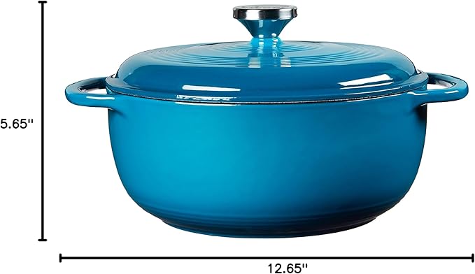 Lodge 4.5 Quart Enameled Cast Iron Dutch Oven with Lid – Dual Handles – Oven Safe up to 500° F or on Stovetop - Use to Marinate, Cook, Bake, Refrigerate and Serve – Cornflower Blue