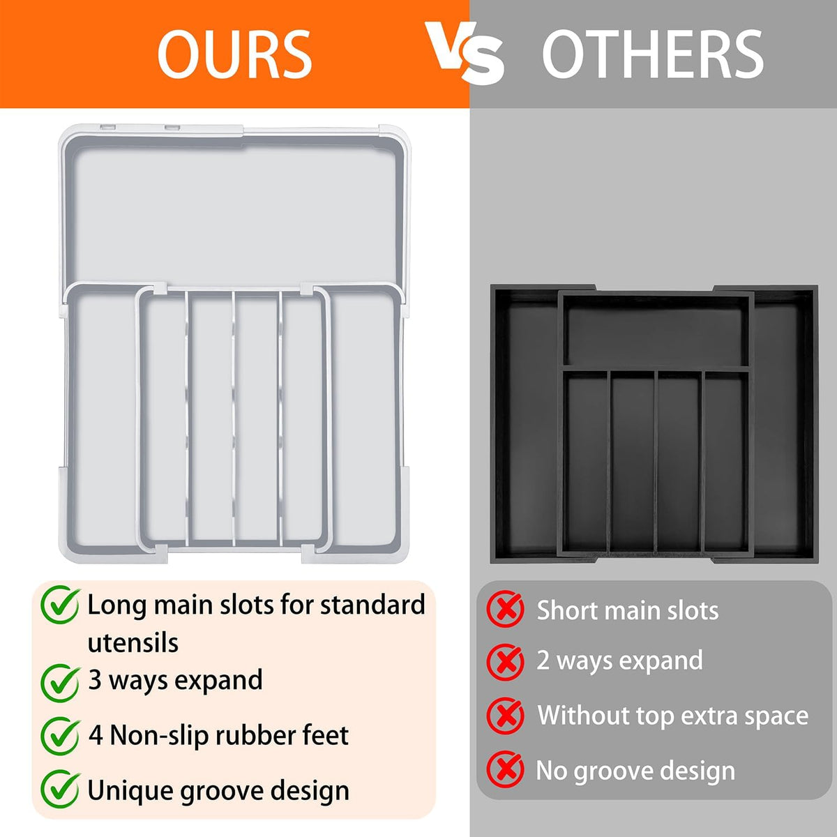Expandable Silverware Drawer Organizer BPA Free Cutlery Organizer Small Utensil Organizer for Kitchen Drawers Adjustable Spoons Forks Knives Storage Divider, Gray