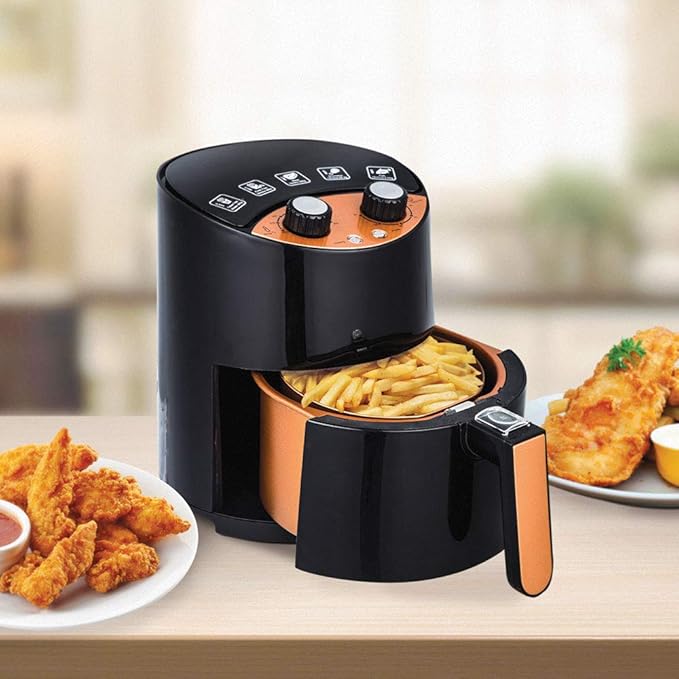 Copper Chef 2 QT Air Fryer - Turbo Cyclonic Airfryer With Rapid Air Technology For Less Oil-Less Cooking. Includes Recipe Book (Black)