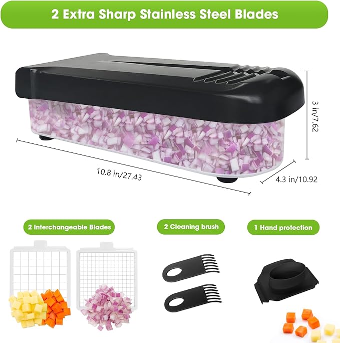 LHS Multifunctional Food Chopper - Onion, Vegetable Slicer Dicer Cutter, Potato Cutter - Veggie Chopper with Container (4 in 1, Black)