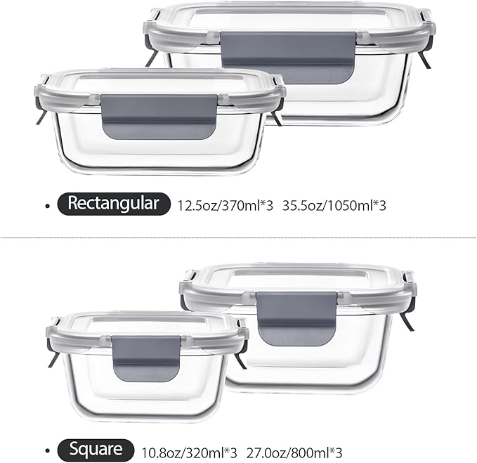 24 Pieces Glass Food Storage Containers with Lids,Glass Meal Prep Containers Set with Locking Lid,Airtight Glass Lunch Container for Kitchen,BPA Free(12 Lids & 12 Containers)