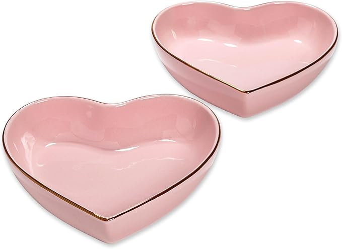 Paris Hilton 2-Piece Heart Dish Set, Ceramic Stoneware Serving Bowls for Entertaining, Snacks, Desserts & Décor, 8-Inch, Pink