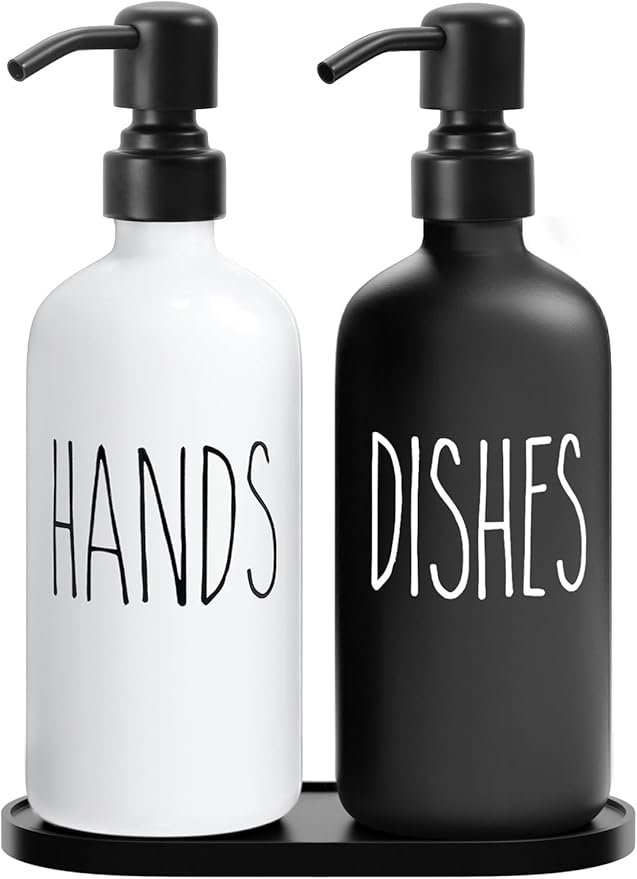 MOMEEMO Kitchen Soap Dispenser Set, Contains Dish and Hand Soap Dispenser, Suitable for Farmhouse Kitchen Decor. (Black & White)
