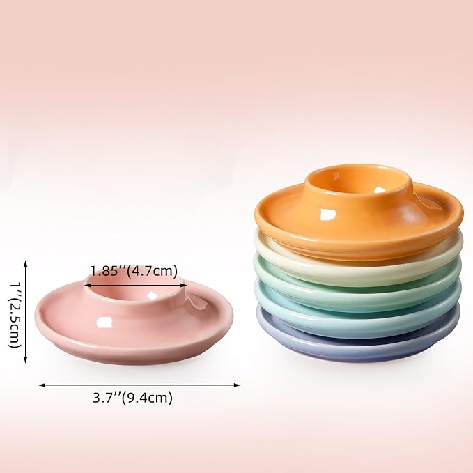 Cinf 6Pack Ceramic Macaron Egg Holder Breakfast Easter Gift for Hard and Soft Eggs