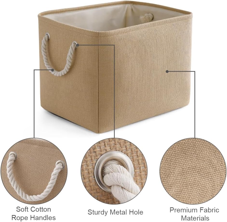TheWarmHome Organization and Storage Basket for Organizing - 3 Pack 16x12x12 inch Cube Fabric Storage Cubes, Storage Bin for Shelves Gift Closet Organizer Cloth Toy (Beige)