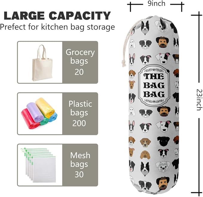 Grocery Bags Holder Organizer For Shopping Bags, Wall Mount Plastic Bags Storage Container Dispensers, Pet Lovers Home Kitchen Bags, The Bag Bag Grocery Bag Holder, Gifts For Women Dog Mom Dad (G-9)