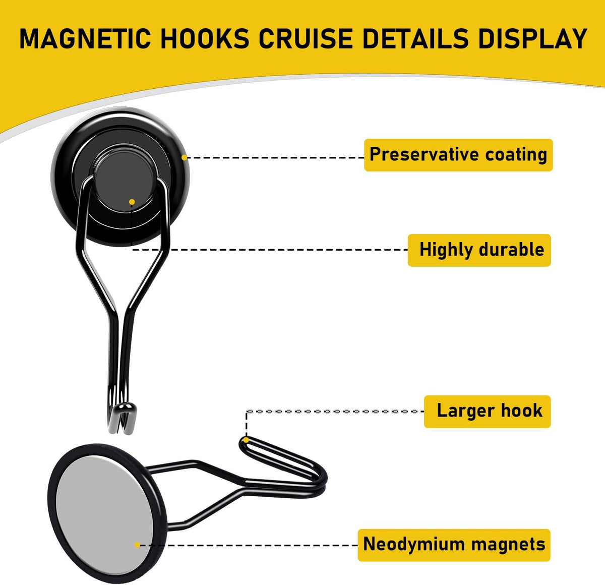 LOVIMAG Hooks, 110lbs+ Magnetic Magnet Hook 2025 Cruise Cabin Ship Essentials Heavy Duty Strong Refrigerator Fridge Hanging for Classroom Beach Vacation Kitchen Grills Home Mug Hanger (8 Pack), Black