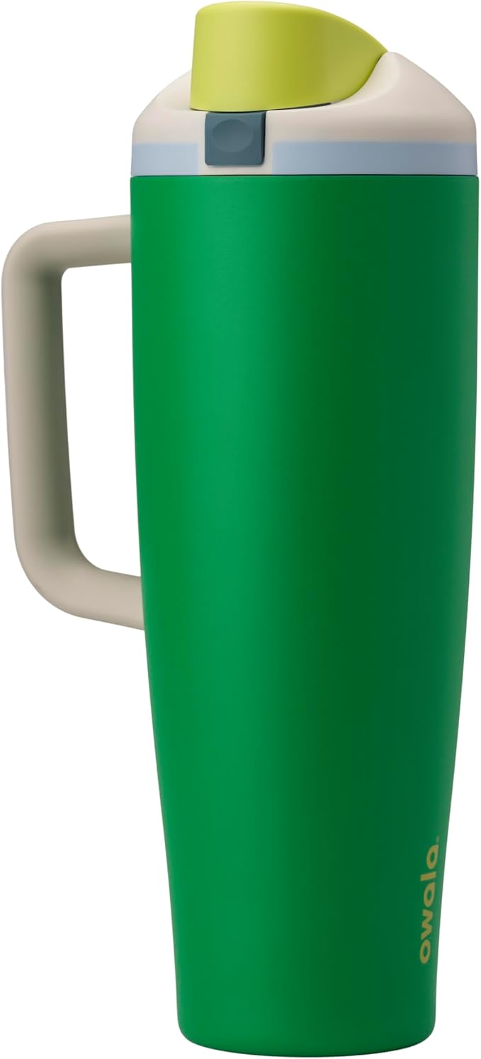 Owala FreeSip Tumbler Insulated Stainless Steel Water Bottle with Built-in Straw and Side Handle, For Travel, Work, School, and Sports, 40oz, BPA Free, Leak Proof, Putting Green