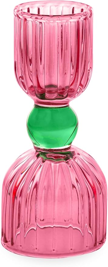ban.do Cocktail Measuring Jigger, Double Jigger Shot Glass, 1/2 and 1 Shot Measuring Cup, Pink Glass Bar Tool, Tipsy Turvy