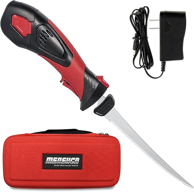 Cordless Electric Fillet Knife - 8-Inch Serrated Stainless Steel Blades with Non-Stick Coating, Ergonomic Non-Slip Handle, Cooling Vent, and Portable Carry Bag – Rechargeable Electric Knife for Effortless Fishing Filleting (8in-Blade Set)