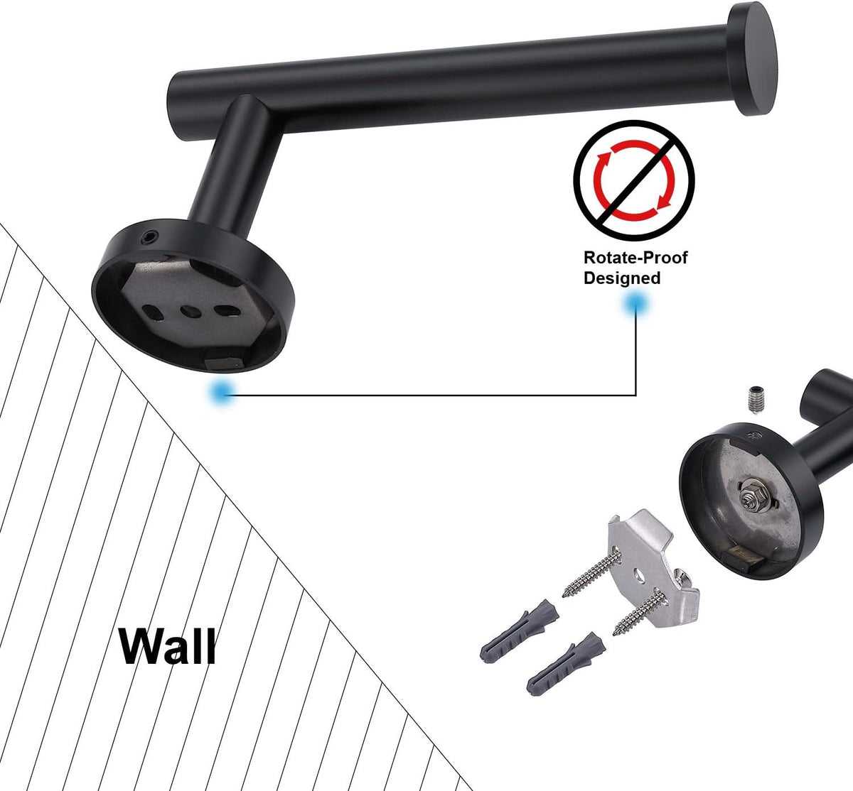 TASTOS Toilet Paper Holder SUS304 Stainless Steel Round Size Matte Black 2 Pack