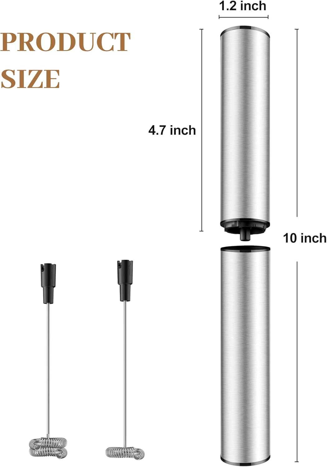 Milk Frother Rechargeable with Cover - Coffee Frother Wand, Drink Mixer Handheld with 2 Detachable Stainless Whisks 2 Speed Adjustable for Latte, Cappuccino, Hot Chocolate, Egg, Silver