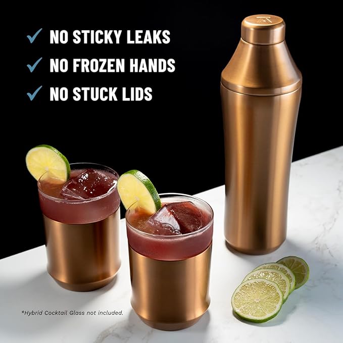 Elevated Craft Hybrid Cocktail Shaker - Premium Vacuum Insulated Stainless Steel Copper Cocktail Shaker - Innovative Measuring System - Martini Shaker for the Home Bartender - 28oz Total Volume