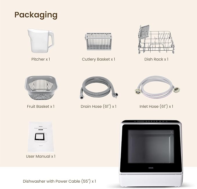 HAVA Countertop Dishwasher, 6 Programs Portable Dishwashers with 5L Built-in Water Tank, No Hookup Needed, Baby Care & Air-Drying Function for Apartments and RVs