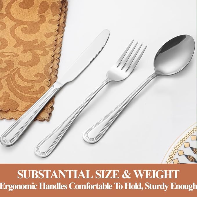 20 Pcs Silverware Set for 4 with Pearled Edge Handle design, Food Grade Stainless Steel Flatware Set, Eating Utensils Sets Include Fork/Knife/Spoon, Reusable Cutlery Set, Dishwasher Safe
