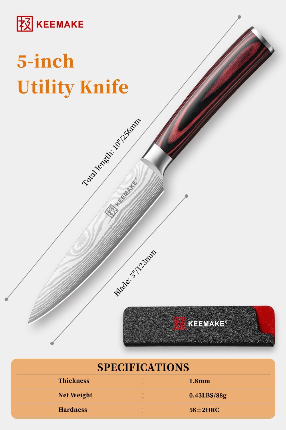 KEEMAKE Kitchen Utility Knife, 5 Inch Chef Knife,Ultra Sharp High Carbon Stainless Steel,Tomato Knife for Fruit and Vegetable Cutting with Ergonomic Handle, Paring Knife for Kitchen