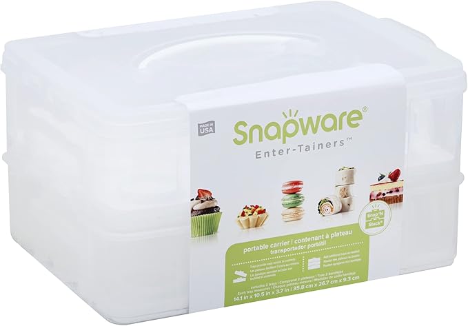 Snapware (2-Layer, 24 Cupcakes Plastic Detachable Cupcake Carrier Storage Container With Lid and Handle, Freezer Dishwasher Microwave Safe (Pack of 3)