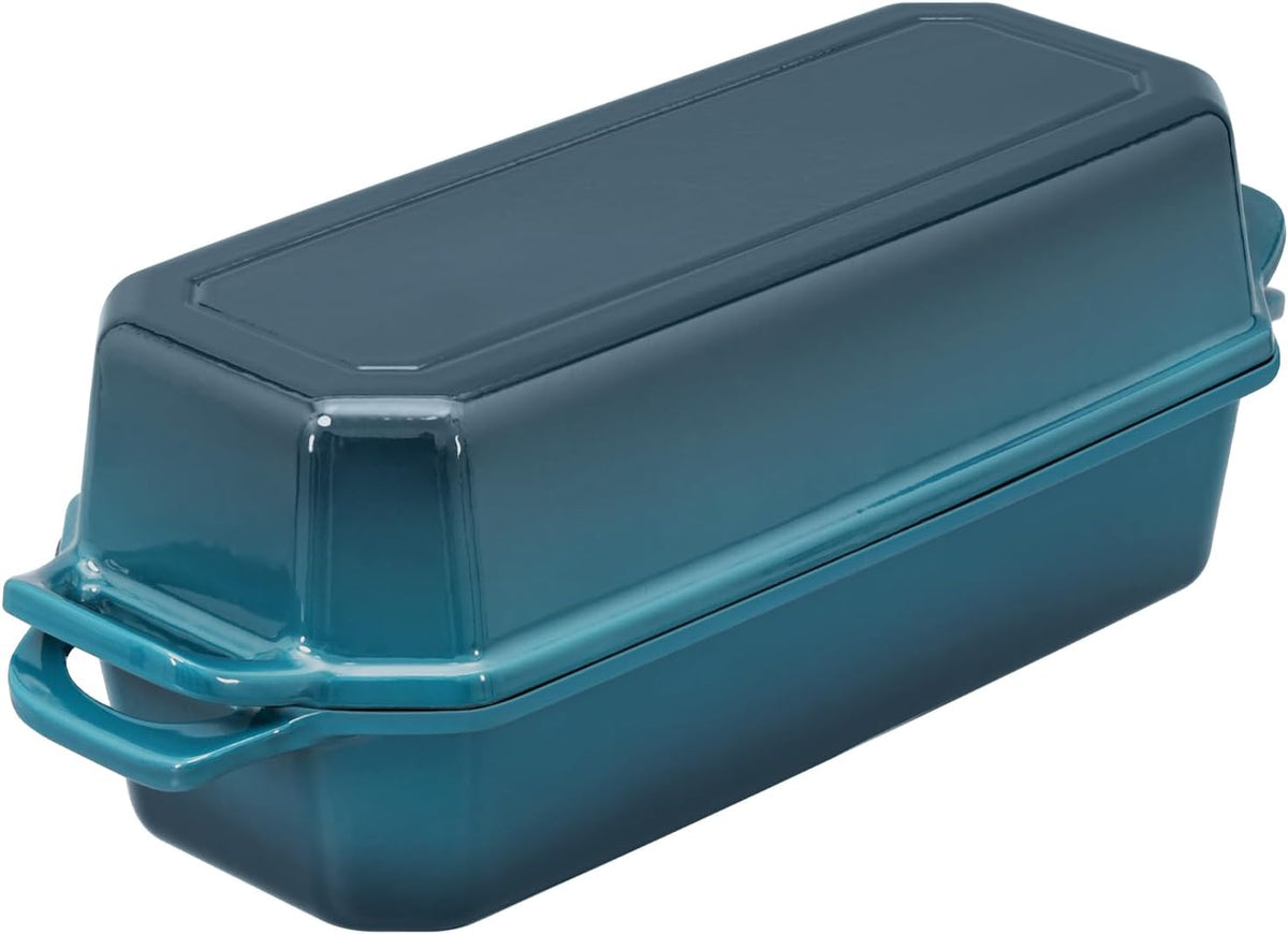 Bread Pan Cast Iron Loaf Pan with Lid Bread Loaf Pan 13x5 Inch Enameled Cast Iron Sourdough Bread Pan,DarkCyan