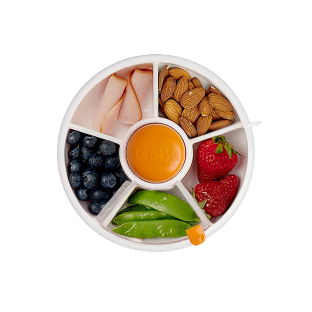 GoBe Kids Small Snack Spinner Flip Bundle with Hand Strap and Sticker Sheet - Reusable Snack Container with 5 Compartment Dispenser and Lid | BPA/PVC Free | Dishwasher Safe | No Spill - Pumpkin Spice