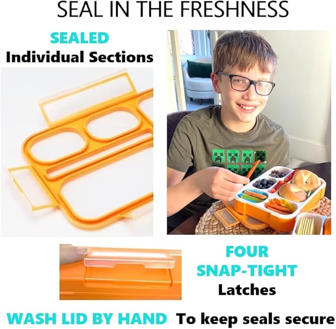 Bento-Box with Bag and Ice Pack. Lunch Boxes Snack Containers for Kids Boys Girls Adults. 6 Compartments, Leakproof Portion Container Boxes Insulated Bags for School Lunches, BPA Free, Orange