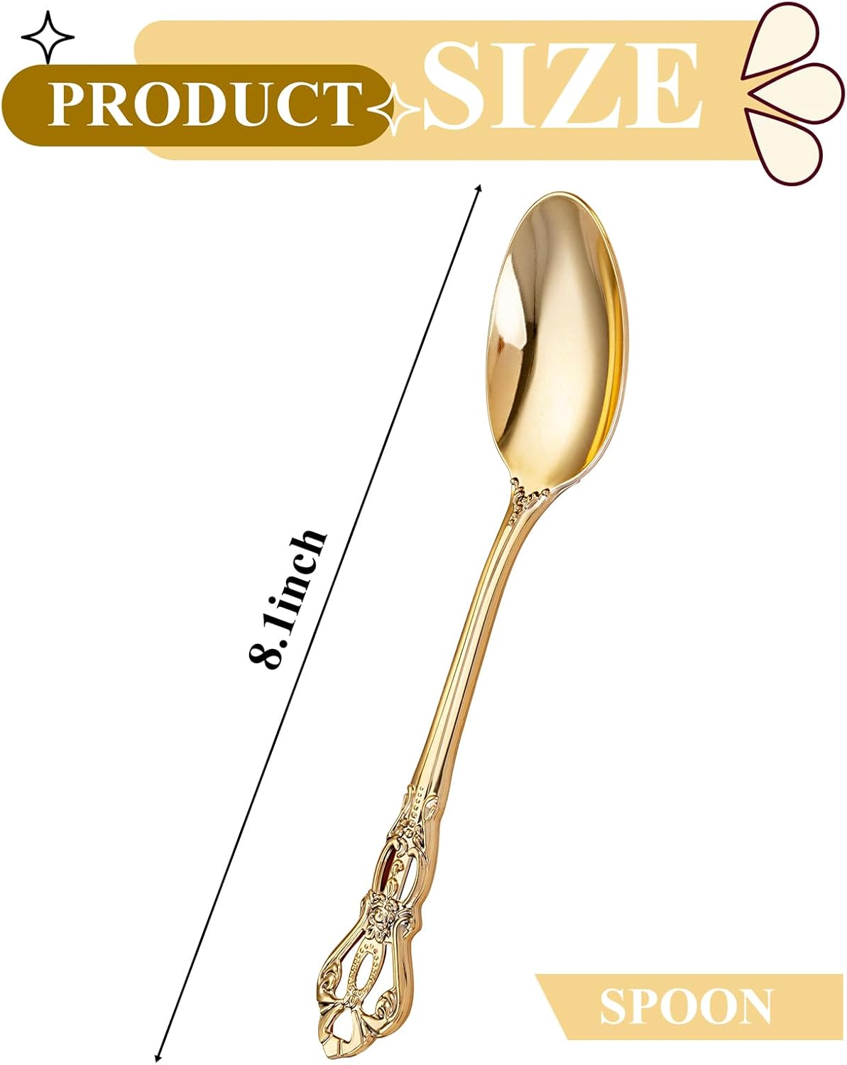 75PCS Gold Plastic Spoons - Gold Spoons Disposable - 8.1 Inch Heavy Duty Plastic Silverware - Heavyweight Elegant Disposable Utensils for Catering, Parties, Dinners, Weddings