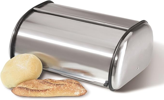 Oggi Stainless Steel Roll Top Bread Box for Kitchen Countertop with Stainless Steel Lid - Fits Multiple Large Loaves of Bread and Other Freshly Baked Goods Including Cookies, Bagels, Muffins