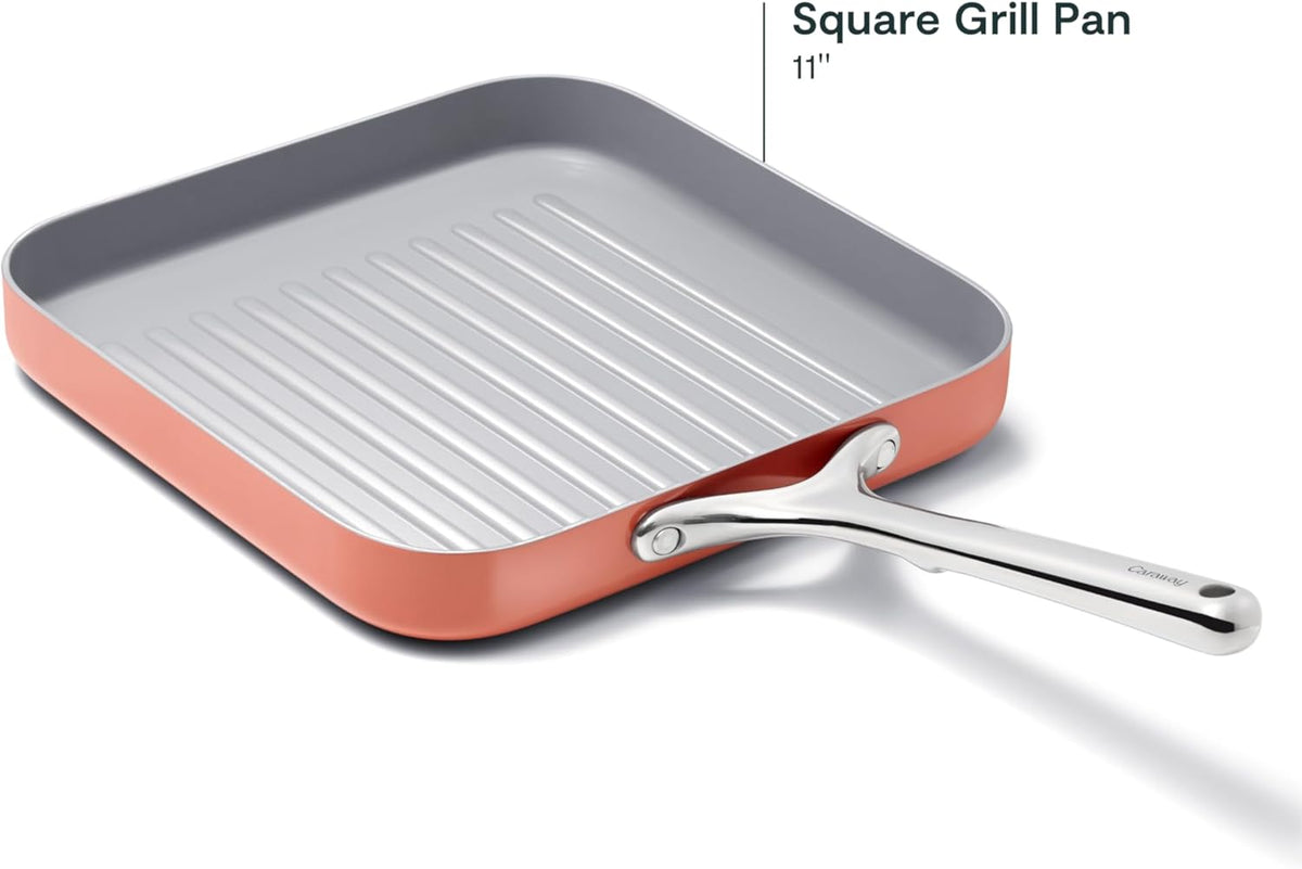 Caraway Square Grill Pan - 11” Grill Pan - Non-Stick Ceramic Coated - Non Toxic, PTFE & PFOA Free - Oven Safe & Compatible with All Stovetops - Perracotta