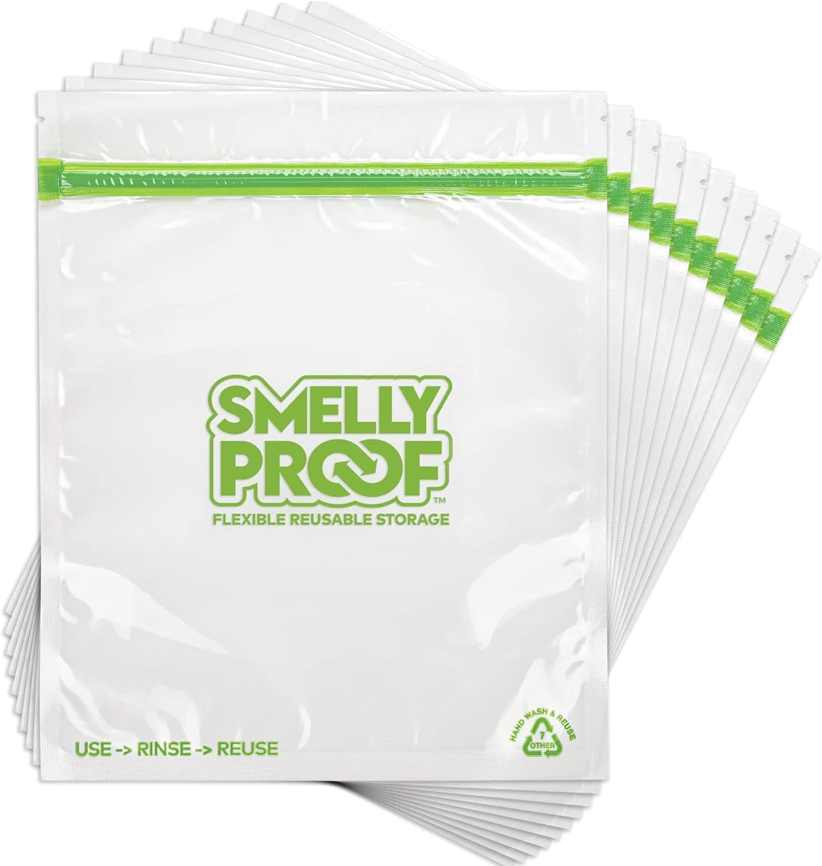 Smelly Proof 50pk Reusable Food Storage Bags - Made in USA, Dishwasher-Safe, BPA FREE, NO PEVA, Clear FLAT Large 3-mil Thick, 8.5" x 10"