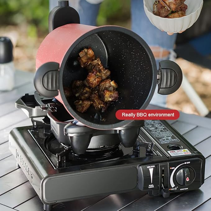 Automatic Cooking Machine 360° Rotatable Stir Fry Machine Multifunctional Stir Fry Pot for Home Outdoor Camping Travel Cooking (RED)