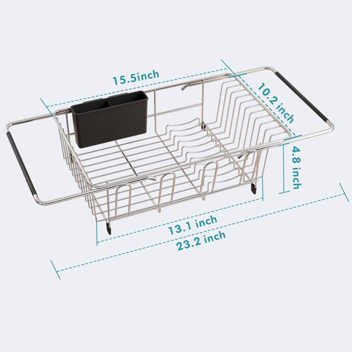 JASIWAY Dish Drying Rack in Sink, Expandable Stainless Steel Dish Drainers for Kitchen Counter, Dish Dryer Rack for Inside Sink, Over The Sink Dish Racks with Utensil Holder, Silver