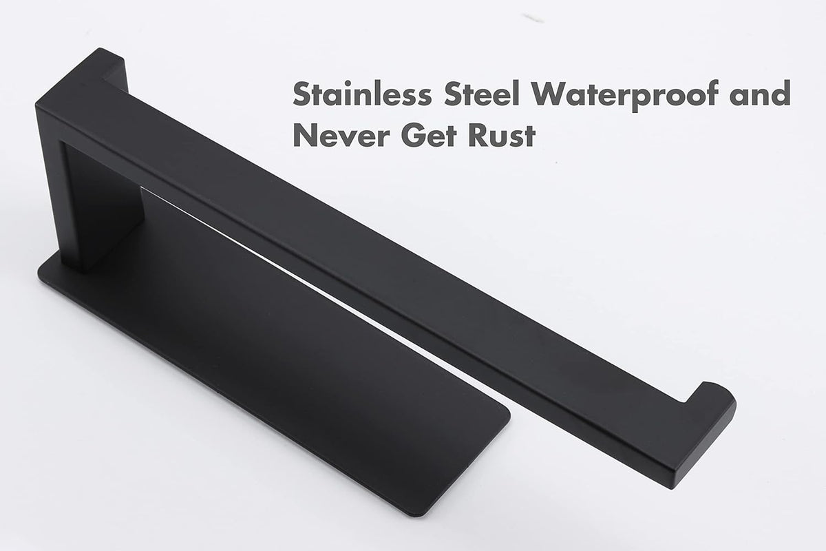 Hand Towel Holder, Strong Self Adhesive Hand Towel Ring, Thicken SUS304 Stainless Steel Hand Towel Bar/Rack, No Drilling Modern Hand Towel Hanger (Matte Black, 9 in)